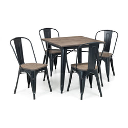 Gradey Rustic Dining Table & Chairs - Mocha & Black - 4 Chairs